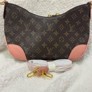 Source Unknown Monogram Brown and Pink Shoulder Bag